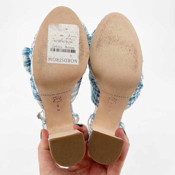 Loeffler Randall Blue Natalia Gingham Plaid Bow Platform Block Heel Sandal US 6 - Picture 11 of 12